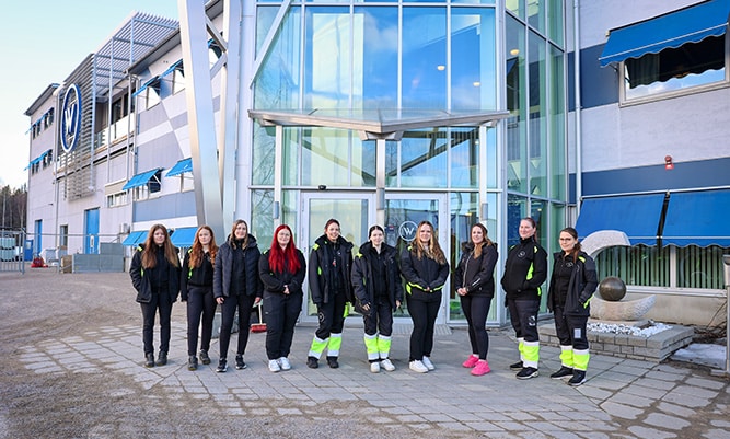Some of Wibax women drivers, gathered outside the Piteå head office.